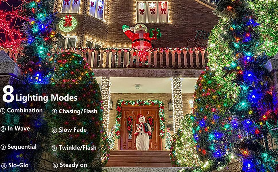 Christmas Lights, 105ft 300 LED 8 Modes Solar String Lights Waterproof Fairy Tree Lights for Garden, Patio, Fence, Balcony, Outdoors (Multicolor)