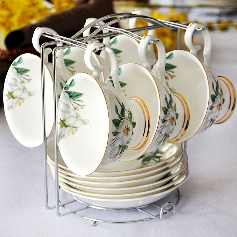 Vintage European Style Ceramic Tea Cups with Gold Trim, Elegant Coffee Service Set, Gift-Ready Porcelain Tea Cups for Home & Cafe Use