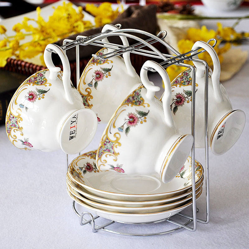 Vintage European Style Ceramic Tea Cups with Gold Trim, Elegant Coffee Service Set, Gift-Ready Porcelain Tea Cups for Home & Cafe Use