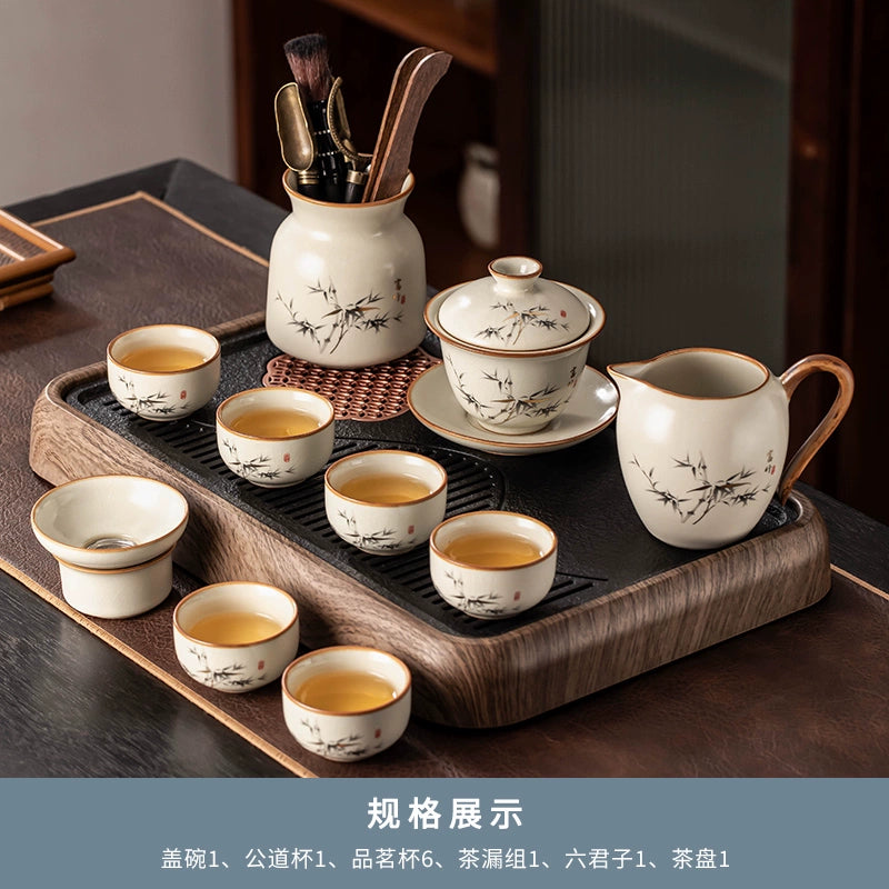 Ru Kiln 陶瓷茶具套装 - 高档中国茶壶、杯子和托盘,适用于家庭、功夫茶仪式、奢华接待客人