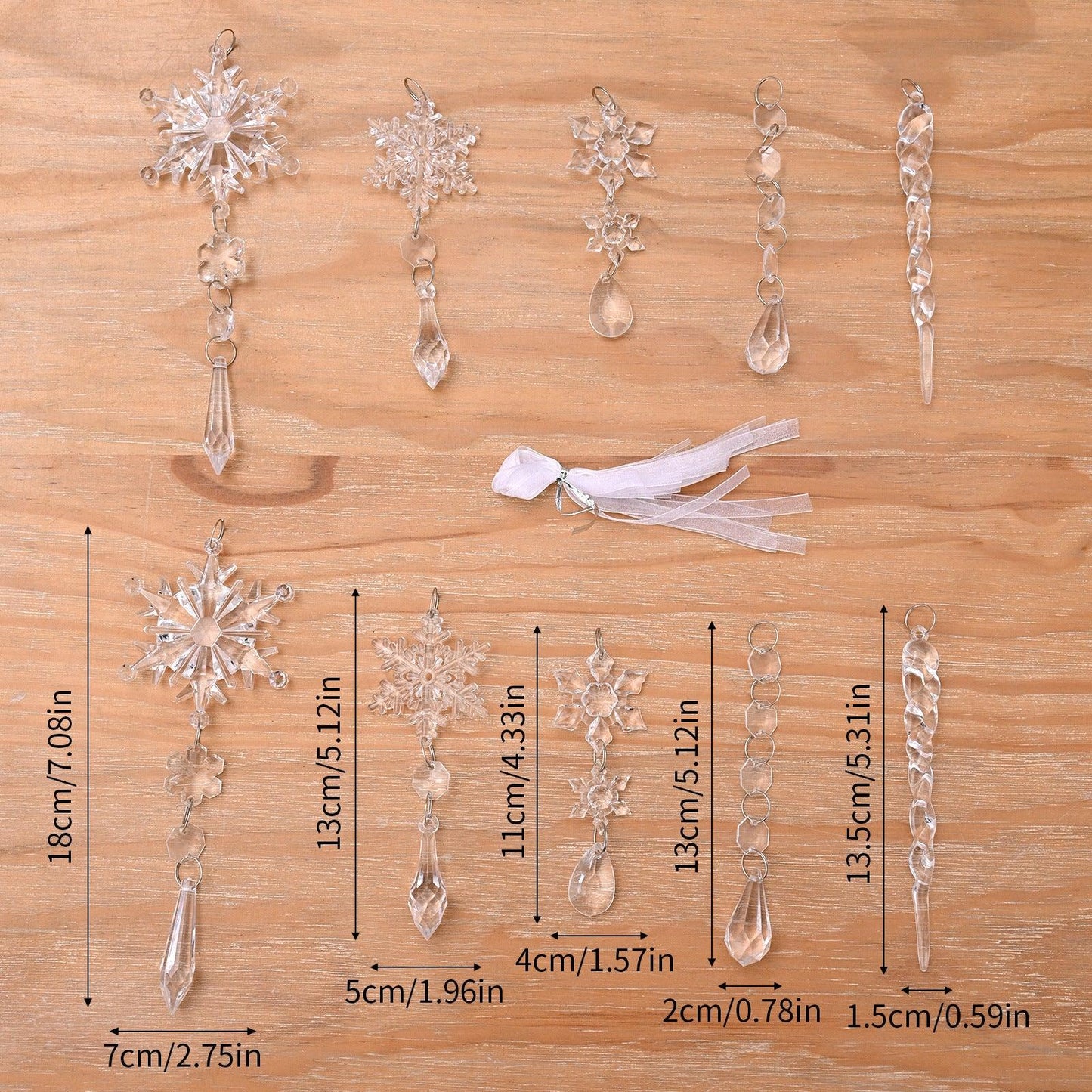 10pcs Christmas Tree Decoration Crystal Ornaments - Hanging Acrylic Christmas Snowflake Icicle Drop Crystal Ornaments for Christmas Tree