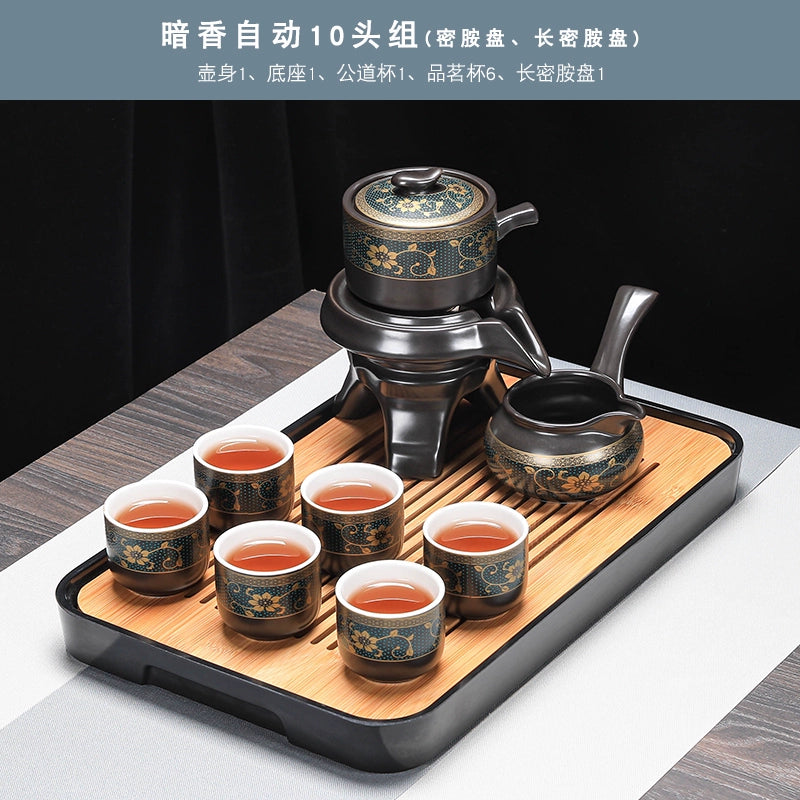 Effortless Tea Set with Heat-Resistant Teapot - Semi-Automatic Ceramic Gongfu Teacups & Stone-Mill Design for Home Brewing, Anti-Scald Tea Maker Kit