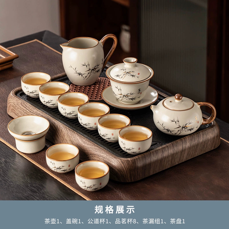 Ru Kiln 陶瓷茶具套装 - 高档中国茶壶、杯子和托盘,适用于家庭、功夫茶仪式、奢华接待客人