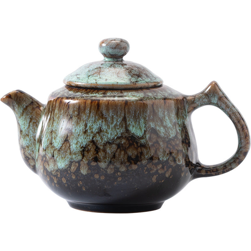 Antique-Style Kiln-Varied Ceramic Teapot – Large Chinese Tea Infuser with Dragon Handle, Luxe Home Brewing Pot for Gongfu Tea, Single Serve Traditional Teaware