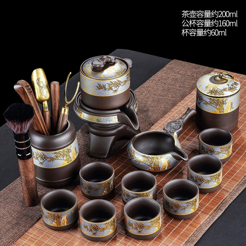 宜兴紫砂茶具 - 豪华自动茶壶配功夫茶杯,轻松冲泡家庭仪式,优质紫砂陶瓷配件