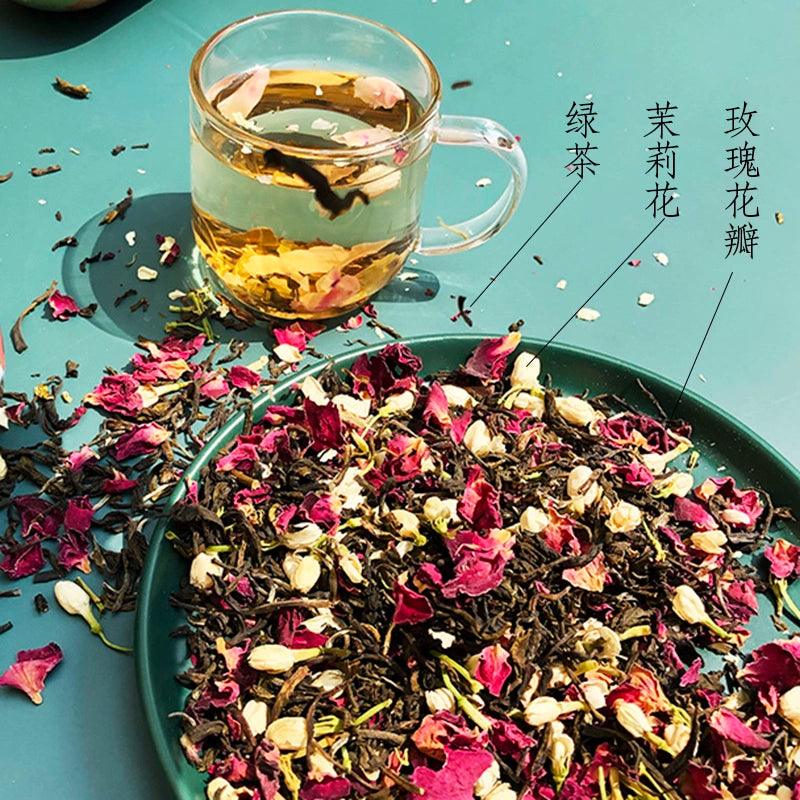 奢华袋装朗姆酒浸泡水果与花茶混合 - 樱桃玫瑰喜悦配草莓香气
