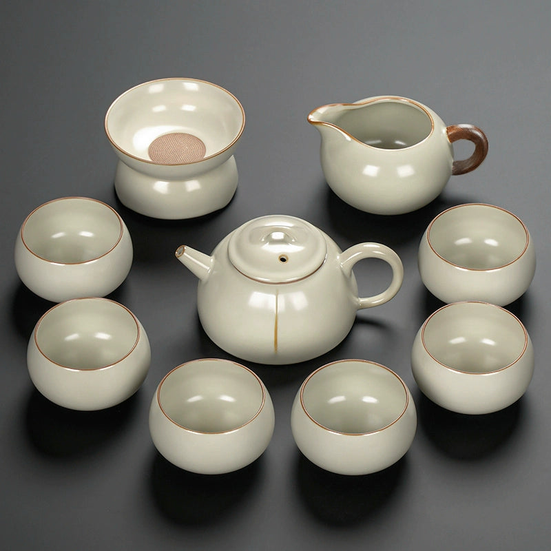 Ru Kiln Ceramic Kung Fu Tea Set - Luxury Teapot, Gaiwan, Cups & Tray for Home Tea Ceremony, Premium Chinese Porcelain Brewing Kit