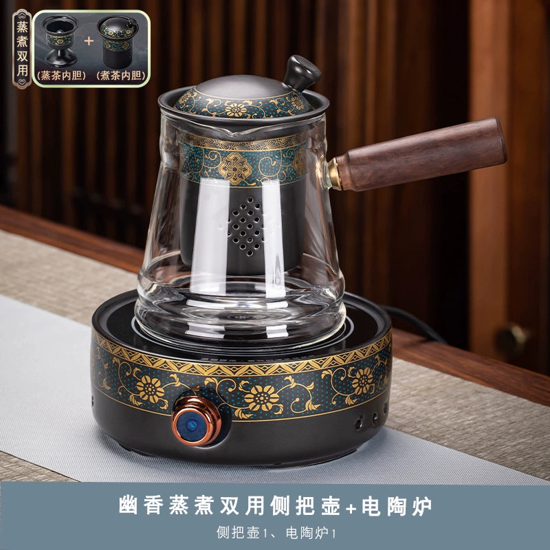Effortless Tea Set with Heat-Resistant Teapot - Semi-Automatic Ceramic Gongfu Teacups & Stone-Mill Design for Home Brewing, Anti-Scald Tea Maker Kit