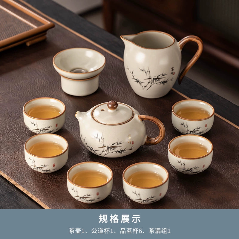 Ru Kiln 陶瓷茶具套装 - 高档中国茶壶、杯子和托盘,适用于家庭、功夫茶仪式、奢华接待客人