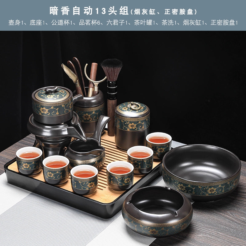 Effortless Tea Set with Heat-Resistant Teapot - Semi-Automatic Ceramic Gongfu Teacups & Stone-Mill Design for Home Brewing, Anti-Scald Tea Maker Kit
