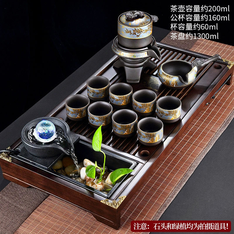 宜兴紫砂茶具 - 豪华自动茶壶配功夫茶杯,轻松冲泡家庭仪式,优质紫砂陶瓷配件