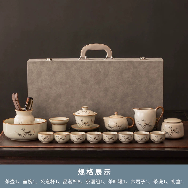 Ru Kiln 陶瓷茶具套装 - 高档中国茶壶、杯子和托盘,适用于家庭、功夫茶仪式、奢华接待客人