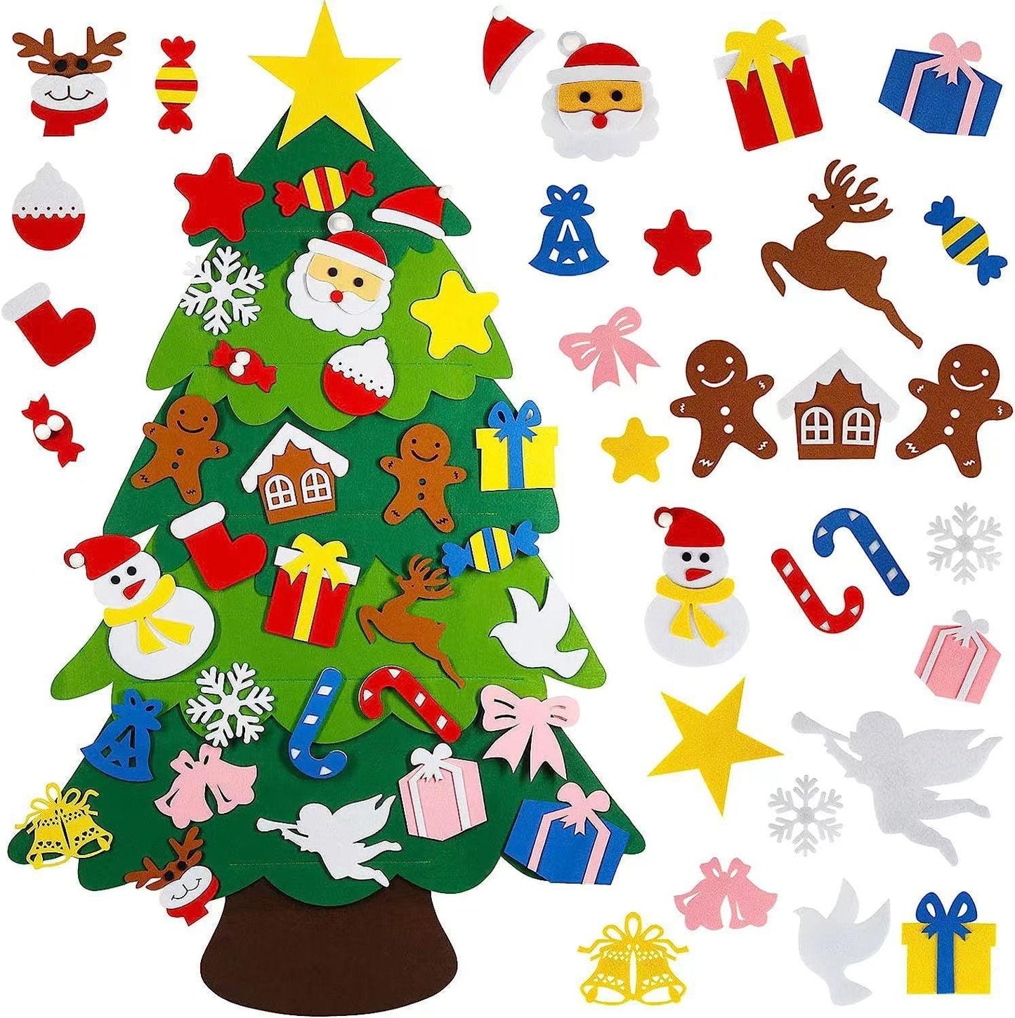 DIY Felt Christmas Tree Set with Ornaments for Kids, Xmas Gifts, New Year Door Wall Hanging Decorations