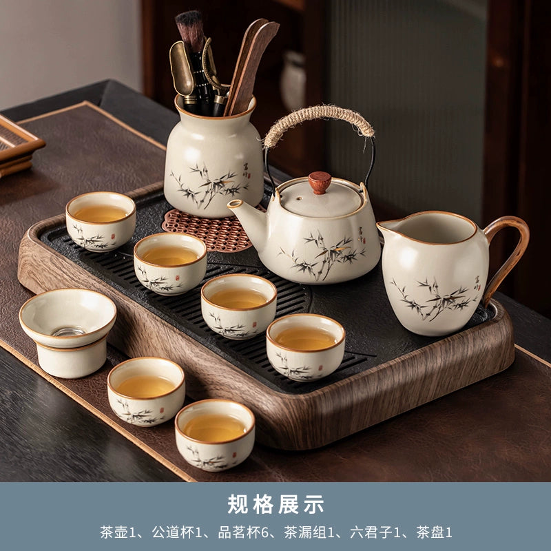 Ru Kiln 陶瓷茶具套装 - 高档中国茶壶、杯子和托盘,适用于家庭、功夫茶仪式、奢华接待客人
