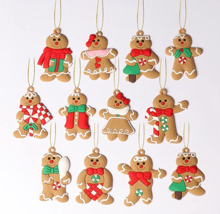 12pcs Gingerbread Man Ornaments for Christmas Tree, Assorted Gingerbread Figurines Ornaments, Christmas Tree Hanging Decorations, 3 Inch Tall