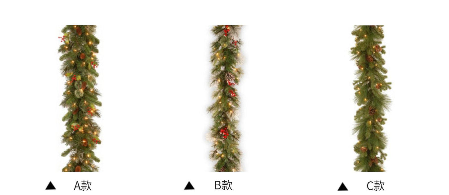 Rocinha 9 Foot Lighted Christmas Garland, Outdoor Christmas Garland with Pine Cones, Red Berries and LED Light for Fireplace, Mantle and Stair Railing