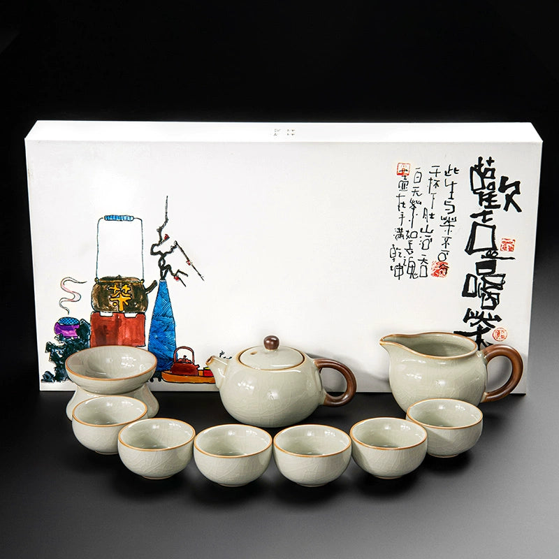 Ru Kiln Ceramic Kung Fu Tea Set - Luxury Teapot, Gaiwan, Cups & Tray for Home Tea Ceremony, Premium Chinese Porcelain Brewing Kit
