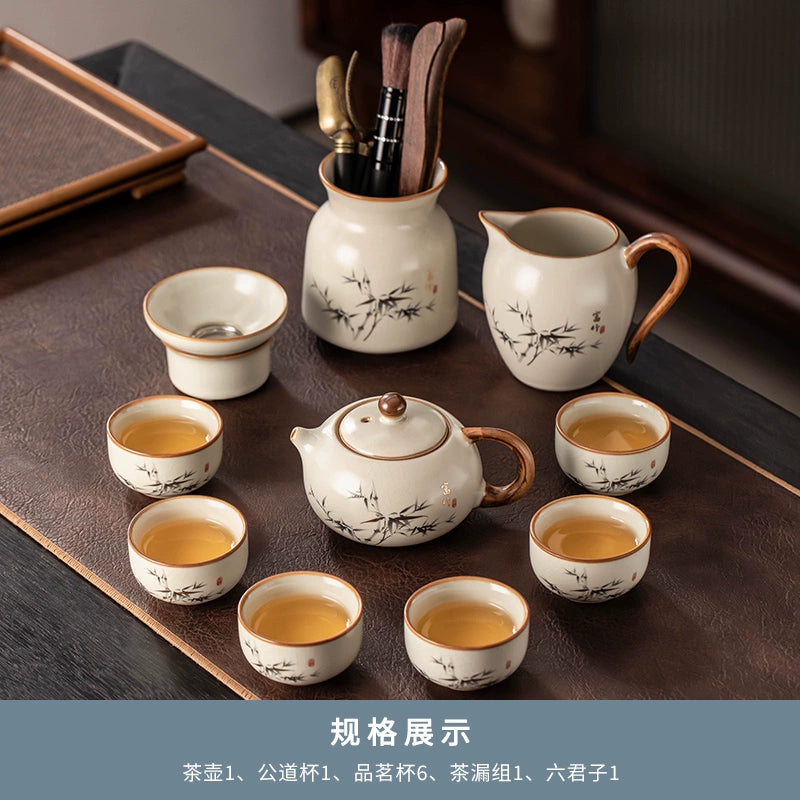 Ru Kiln 陶瓷茶具套装 - 高档中国茶壶、杯子和托盘,适用于家庭、功夫茶仪式、奢华接待客人