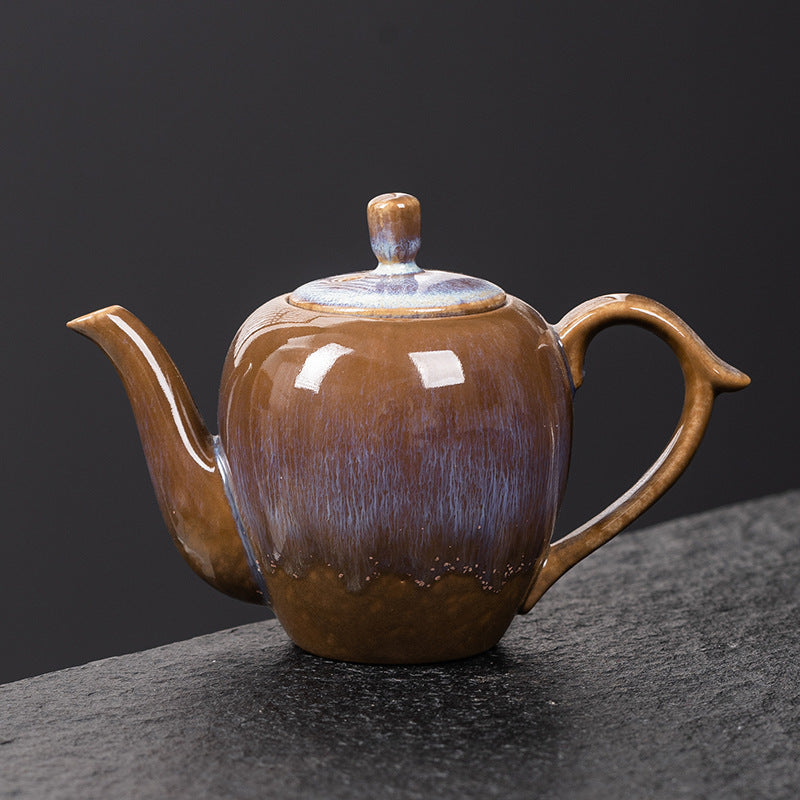 Antique-Style Kiln-Varied Ceramic Teapot – Large Chinese Tea Infuser with Dragon Handle, Luxe Home Brewing Pot for Gongfu Tea, Single Serve Traditional Teaware