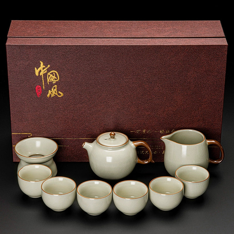 Ru Kiln Ceramic Kung Fu Tea Set - Luxury Teapot, Gaiwan, Cups & Tray for Home Tea Ceremony, Premium Chinese Porcelain Brewing Kit