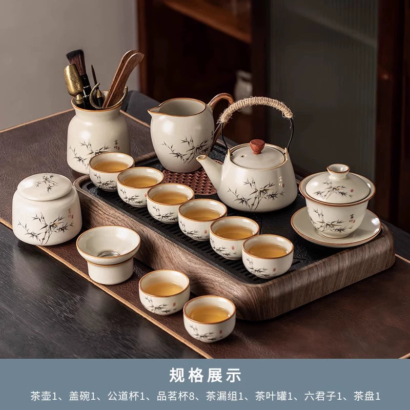 Ru Kiln 陶瓷茶具套装 - 高档中国茶壶、杯子和托盘,适用于家庭、功夫茶仪式、奢华接待客人