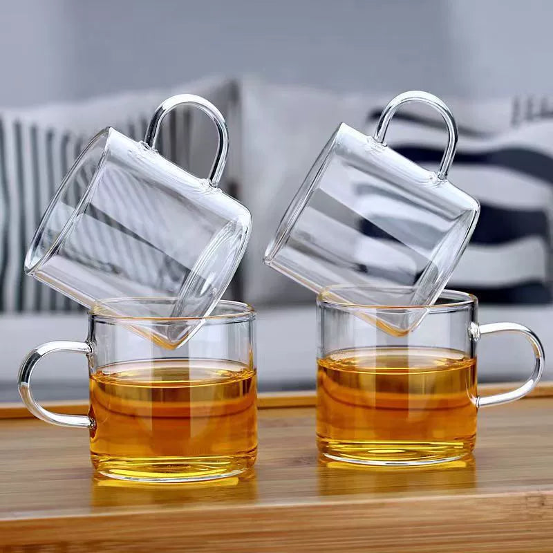 耐热玻璃茶杯 - 6种颜色小茶杯,耐用多彩茶具,适用于家庭和办公室