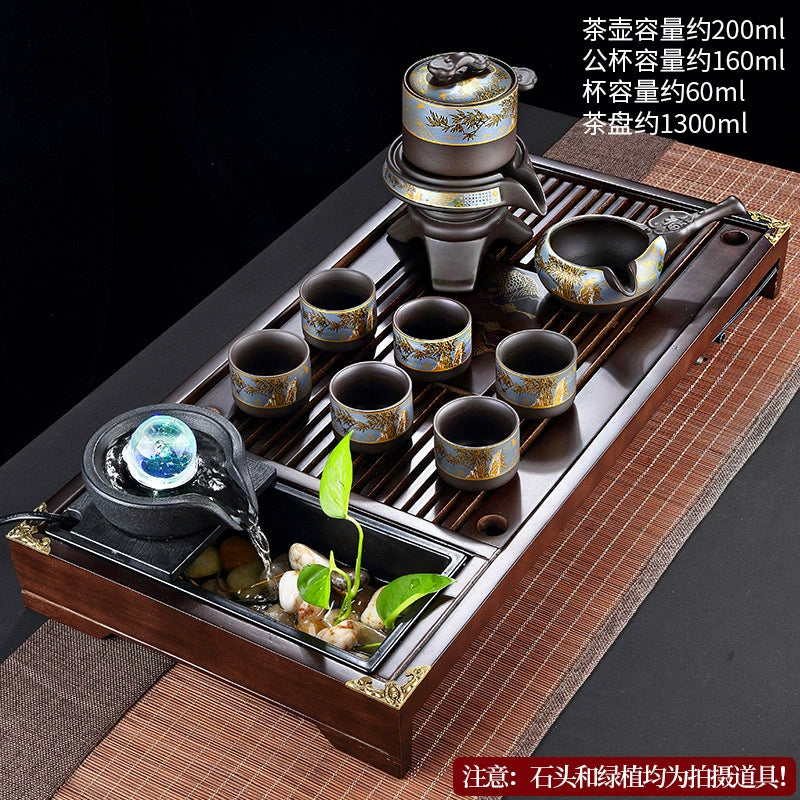 宜兴紫砂茶具 - 豪华自动茶壶配功夫茶杯,轻松冲泡家庭仪式,优质紫砂陶瓷配件
