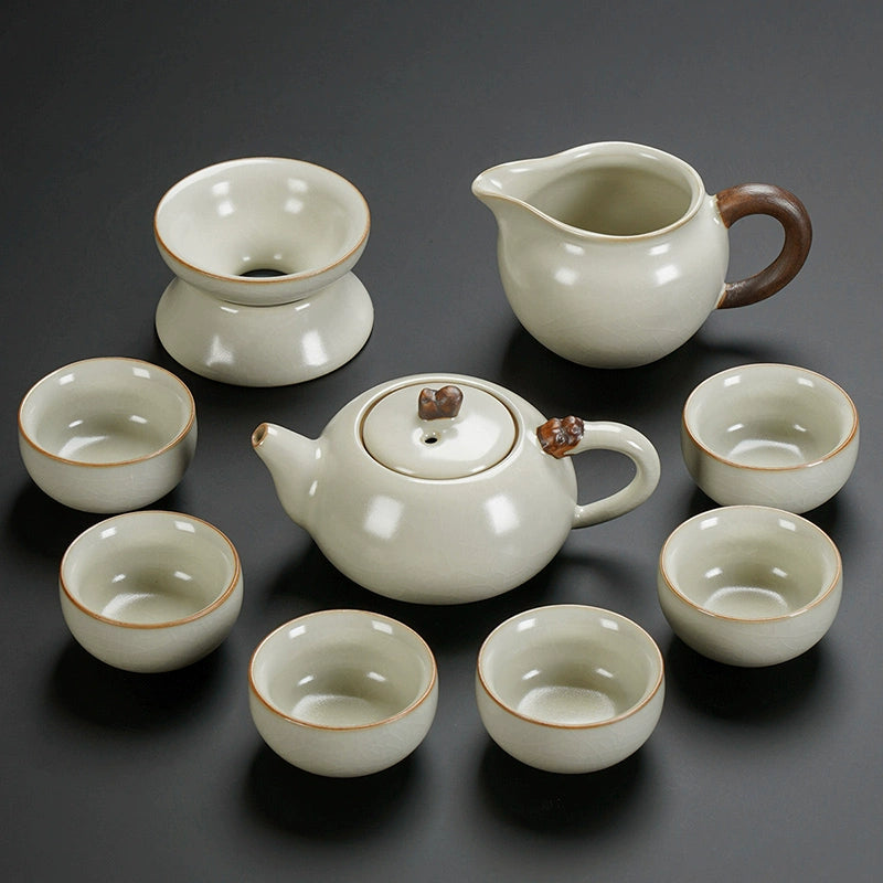 Ru Kiln Ceramic Kung Fu Tea Set - Luxury Teapot, Gaiwan, Cups & Tray for Home Tea Ceremony, Premium Chinese Porcelain Brewing Kit