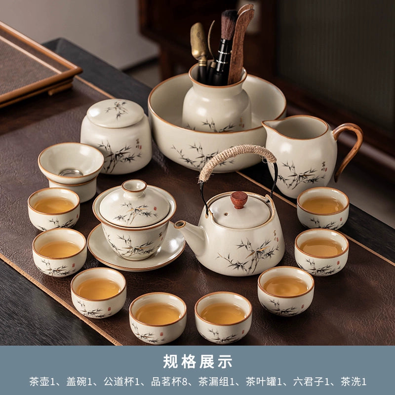Ru Kiln 陶瓷茶具套装 - 高档中国茶壶、杯子和托盘,适用于家庭、功夫茶仪式、奢华接待客人