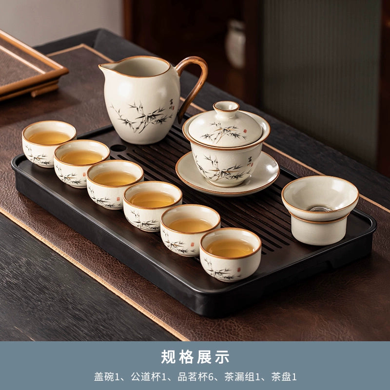 Ru Kiln 陶瓷茶具套装 - 高档中国茶壶、杯子和托盘,适用于家庭、功夫茶仪式、奢华接待客人