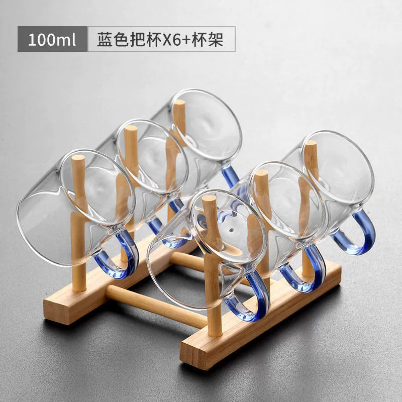 耐热玻璃茶杯 - 6种颜色小茶杯,耐用多彩茶具,适用于家庭和办公室