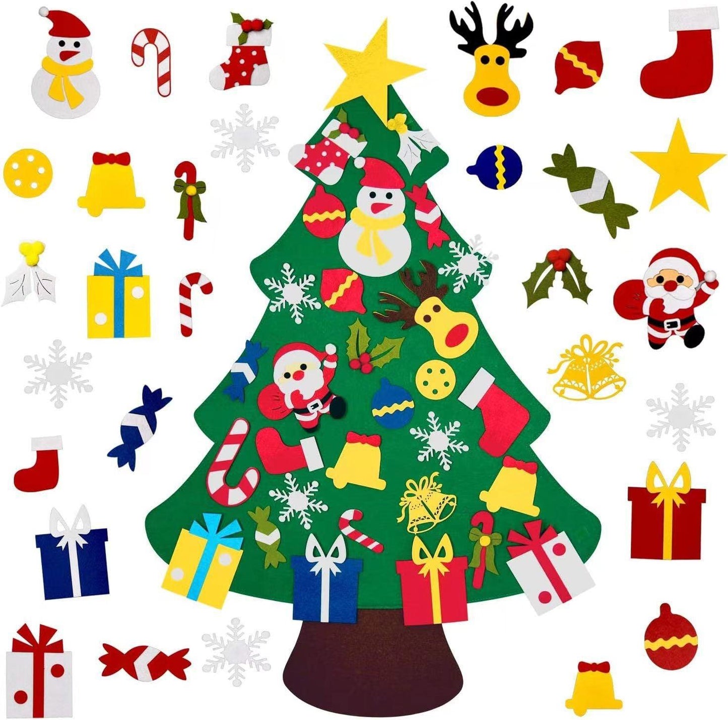DIY Felt Christmas Tree Set with Ornaments for Kids, Xmas Gifts, New Year Door Wall Hanging Decorations