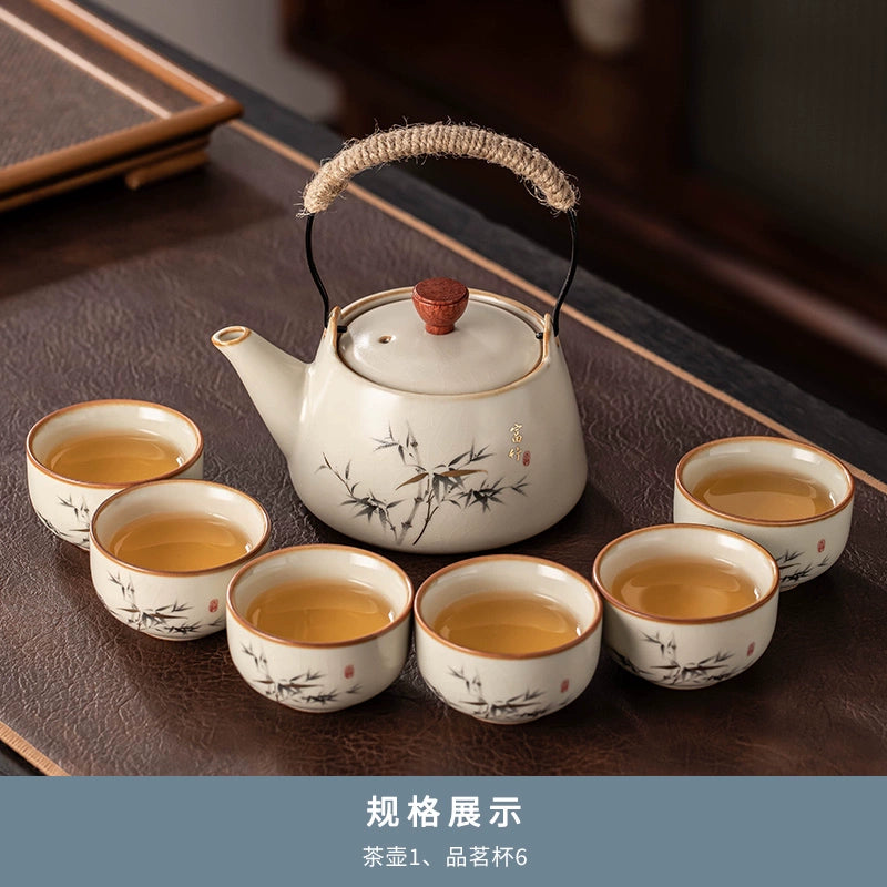 Ru Kiln 陶瓷茶具套装 - 高档中国茶壶、杯子和托盘,适用于家庭、功夫茶仪式、奢华接待客人