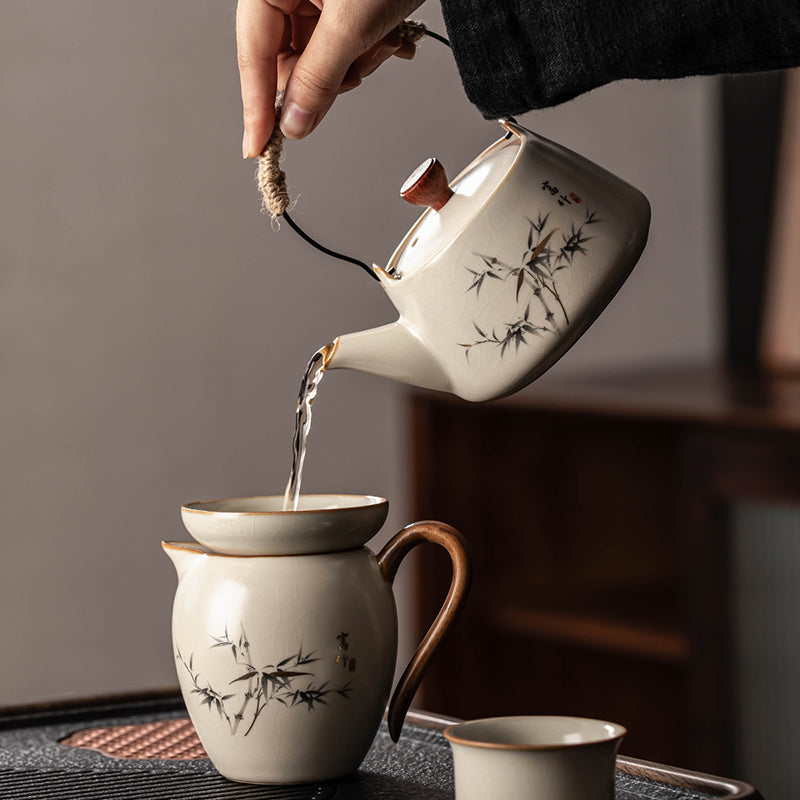 Ru Kiln 陶瓷茶具套装 - 高档中国茶壶、杯子和托盘,适用于家庭、功夫茶仪式、奢华接待客人