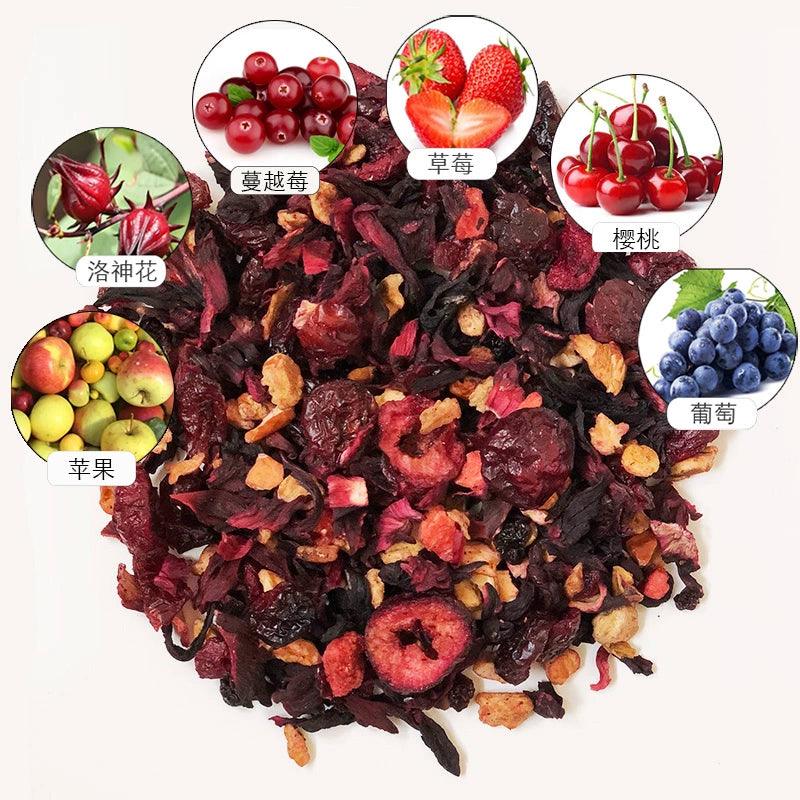 奢华袋装朗姆酒浸泡水果与花茶混合 - 樱桃玫瑰喜悦配草莓香气