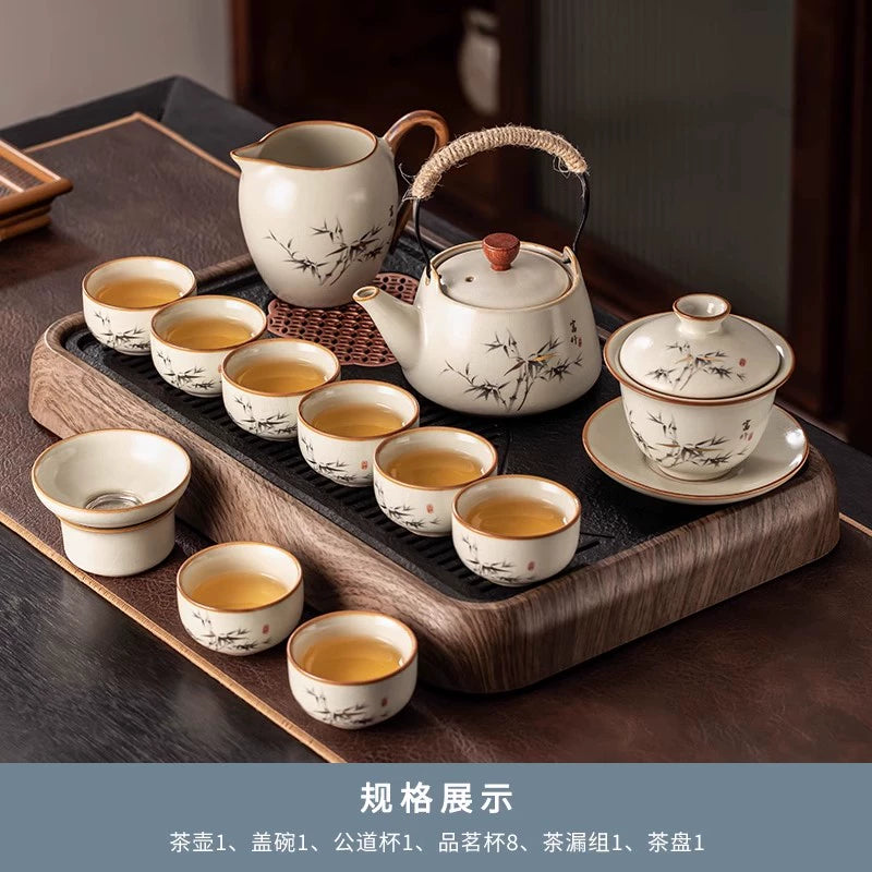 Ru Kiln 陶瓷茶具套装 - 高档中国茶壶、杯子和托盘,适用于家庭、功夫茶仪式、奢华接待客人