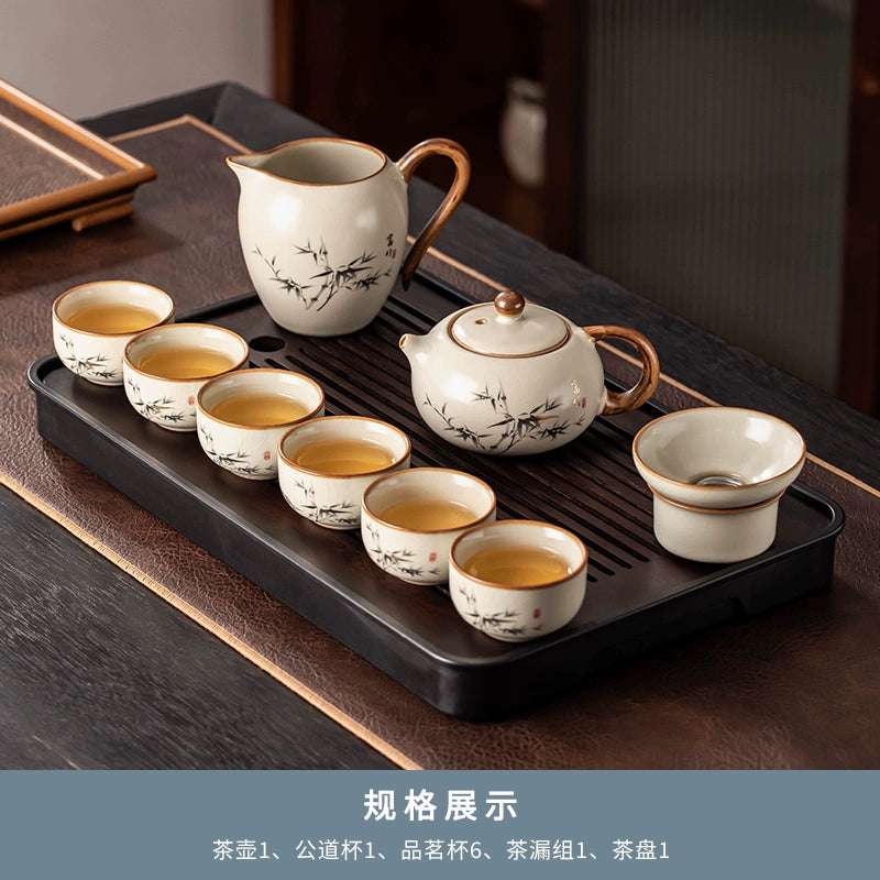 Ru Kiln 陶瓷茶具套装 - 高档中国茶壶、杯子和托盘,适用于家庭、功夫茶仪式、奢华接待客人