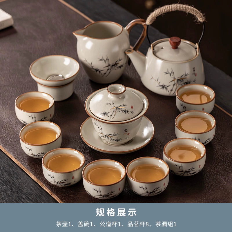 Ru Kiln 陶瓷茶具套装 - 高档中国茶壶、杯子和托盘,适用于家庭、功夫茶仪式、奢华接待客人