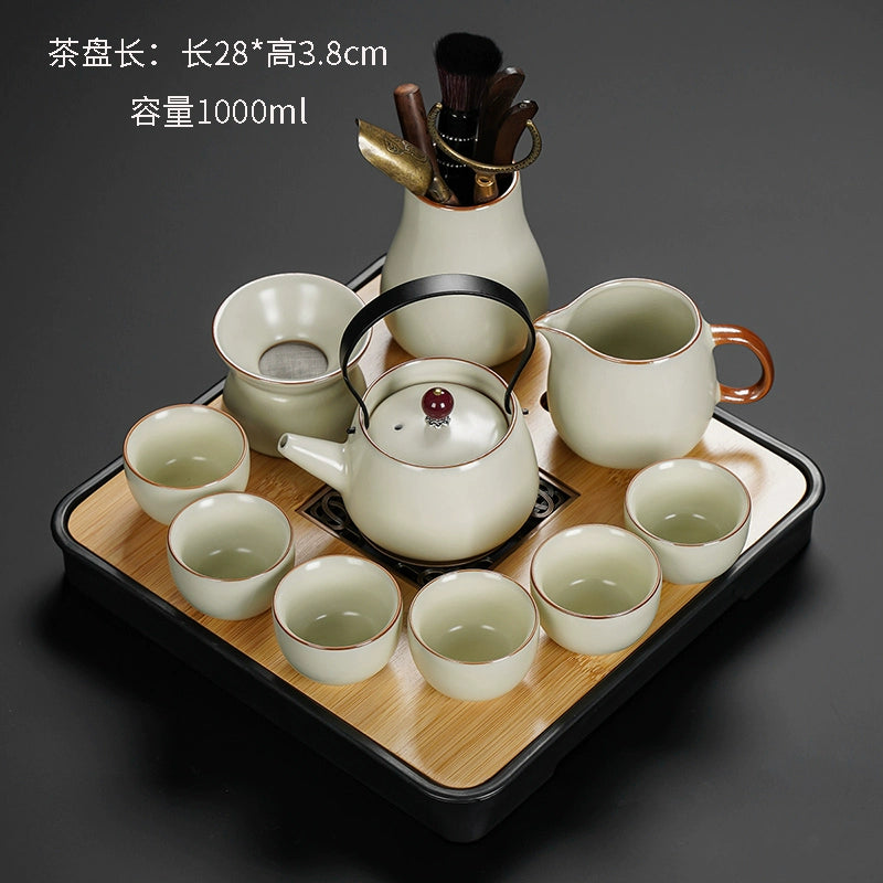 Ru Kiln Ceramic Kung Fu Tea Set - Luxury Teapot, Gaiwan, Cups & Tray for Home Tea Ceremony, Premium Chinese Porcelain Brewing Kit