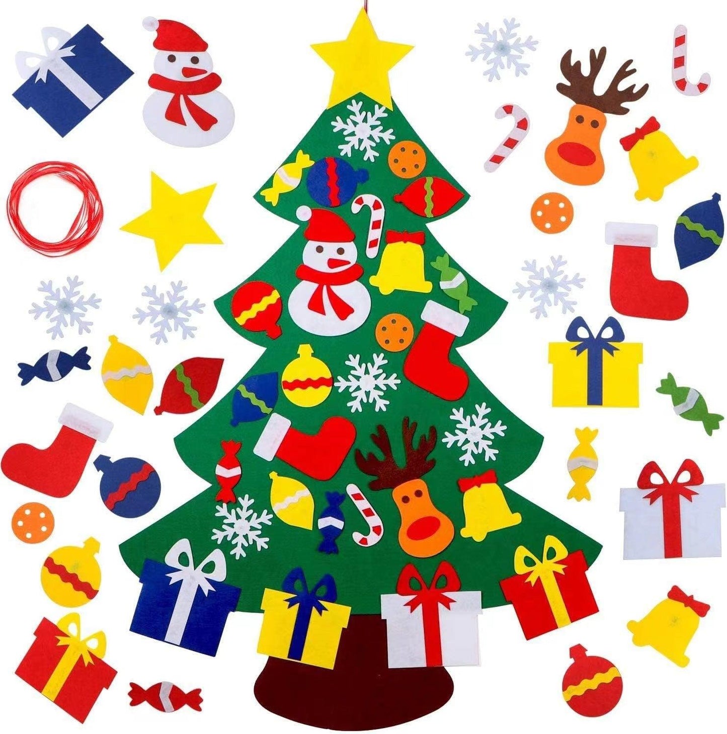 DIY Felt Christmas Tree Set with Ornaments for Kids, Xmas Gifts, New Year Door Wall Hanging Decorations