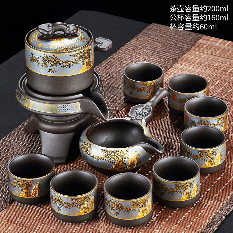 宜兴紫砂茶具 - 豪华自动茶壶配功夫茶杯,轻松冲泡家庭仪式,优质紫砂陶瓷配件
