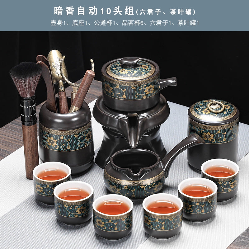 Effortless Tea Set with Heat-Resistant Teapot - Semi-Automatic Ceramic Gongfu Teacups & Stone-Mill Design for Home Brewing, Anti-Scald Tea Maker Kit