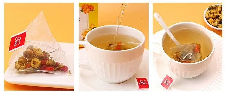 Premium Herbal Tea Blend - Golden Silver Flowers, Chrysanthemum, Goji Berries, & Miniature Chrysanthemum - Refreshing Cooler for Summer - Packaged Tea Bags for Easy Brewing
