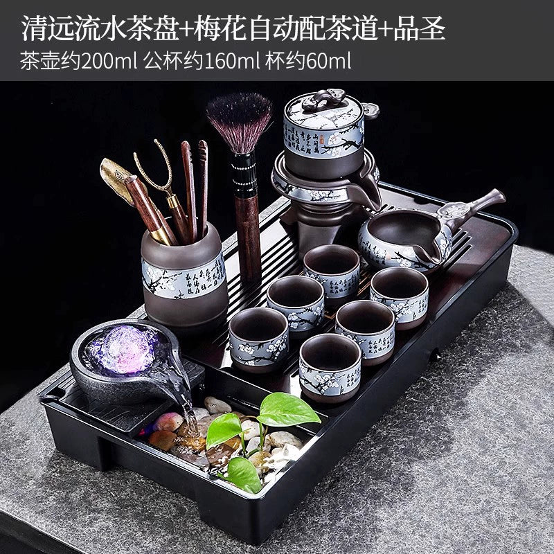 宜兴紫砂茶具 - 豪华自动茶壶配功夫茶杯,轻松冲泡家庭仪式,优质紫砂陶瓷配件