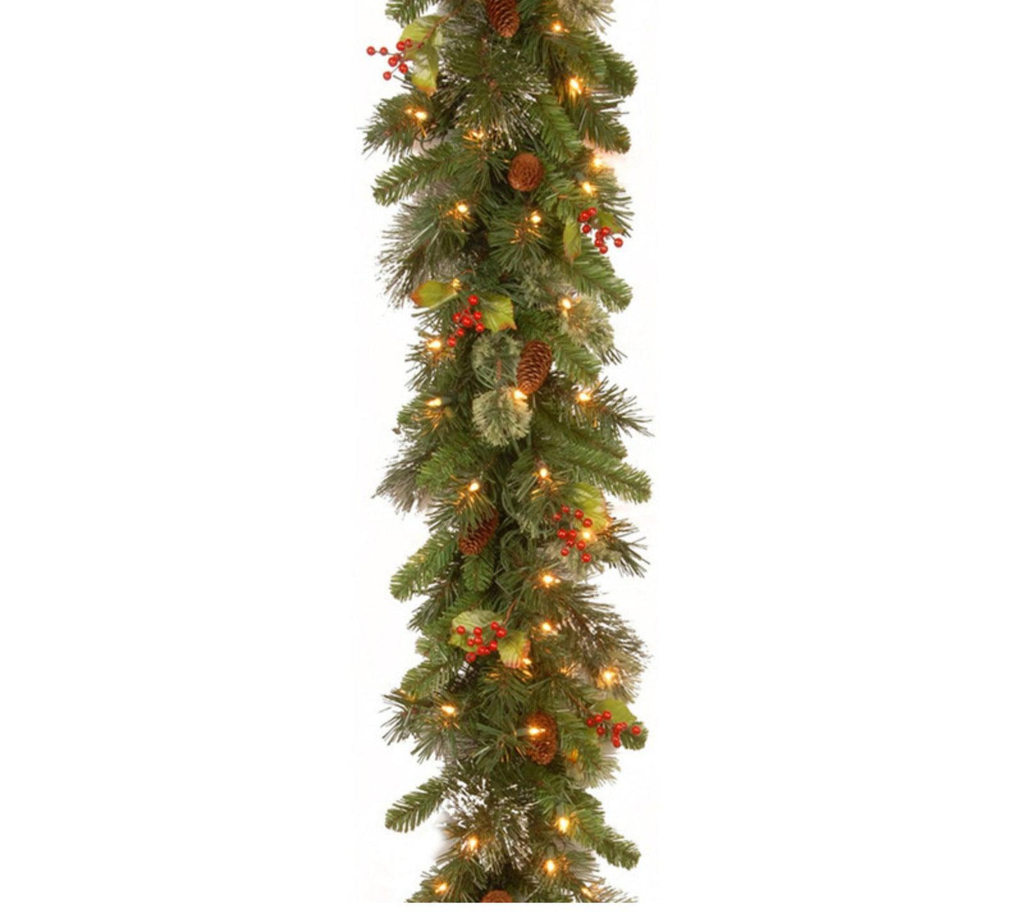 Rocinha 9 Foot Lighted Christmas Garland, Outdoor Christmas Garland with Pine Cones, Red Berries and LED Light for Fireplace, Mantle and Stair Railing