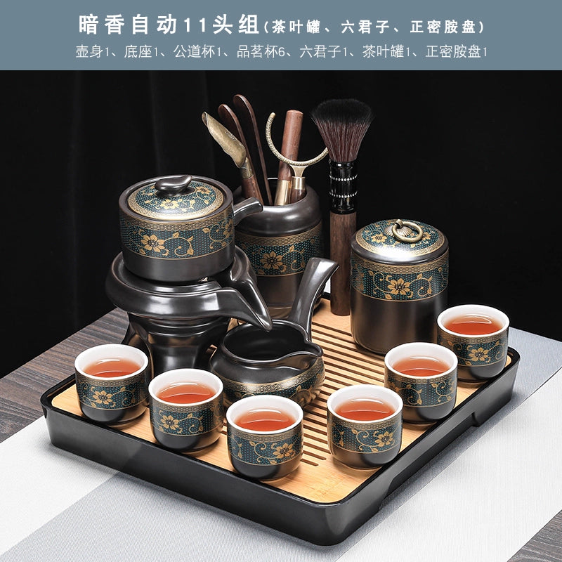Effortless Tea Set with Heat-Resistant Teapot - Semi-Automatic Ceramic Gongfu Teacups & Stone-Mill Design for Home Brewing, Anti-Scald Tea Maker Kit
