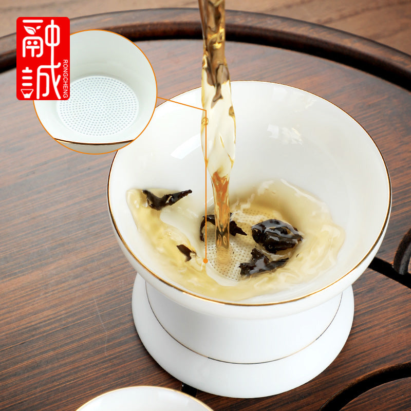 优质德化瓷茶具 - 玉釉陶瓷茶壶配紧凑茶杯,优雅白色陶瓷茶具,适用于家庭、办公室或客厅使用