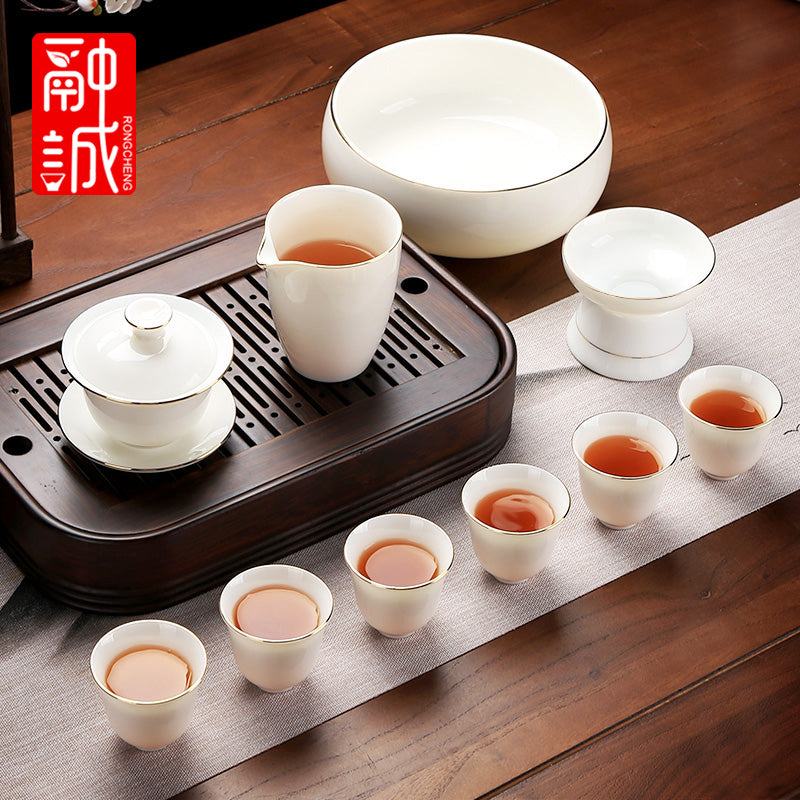 优质德化瓷茶具 - 玉釉陶瓷茶壶配紧凑茶杯,优雅白色陶瓷茶具,适用于家庭、办公室或客厅使用