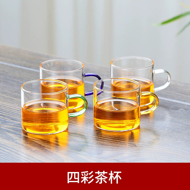 耐热玻璃茶杯 - 6种颜色小茶杯,耐用多彩茶具,适用于家庭和办公室