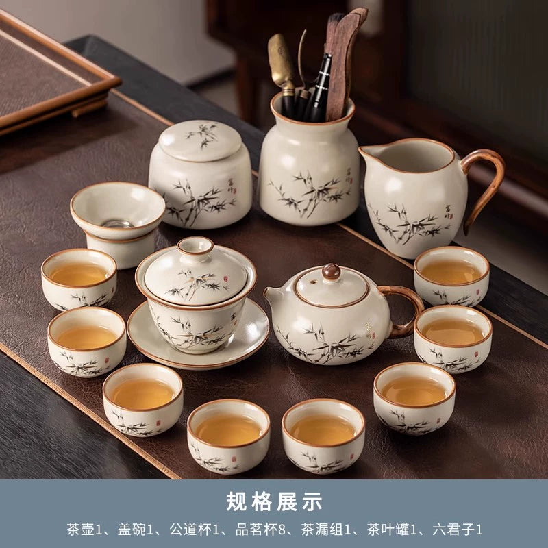 Ru Kiln 陶瓷茶具套装 - 高档中国茶壶、杯子和托盘,适用于家庭、功夫茶仪式、奢华接待客人
